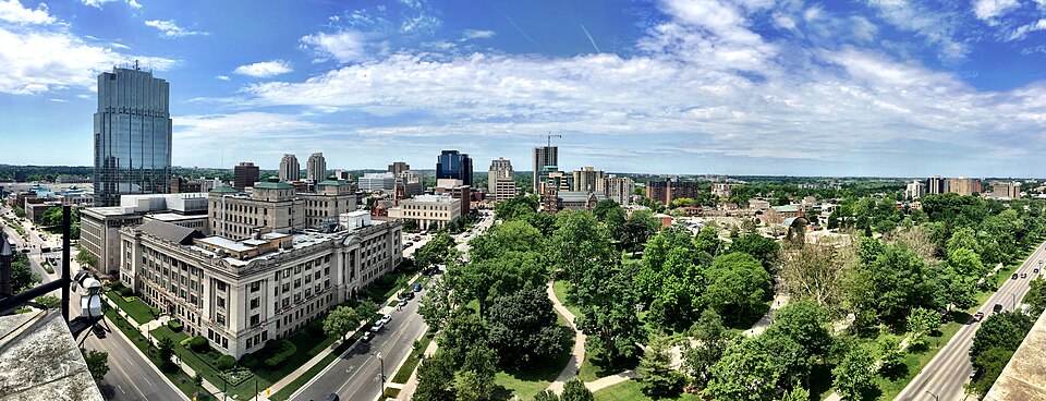 Downtown London, Ontario, overlooking the trees of Victoria Park